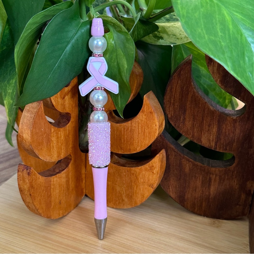 Handmade Silicone Beaded Pen 🎀 Breast Cancer Awareness + Refill‎